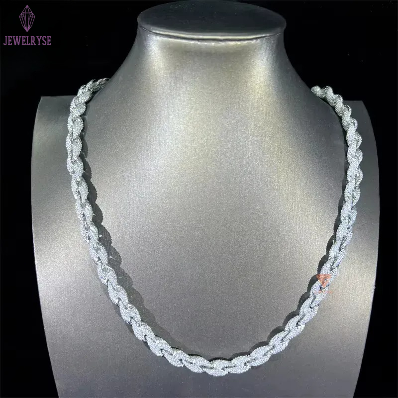 Hip Hop Custom Iced Out Sterg Sier Vvs Moissanite White Gold Plated Rope Chain Tennis Chains Jewelry Unisex Dia Necklace
