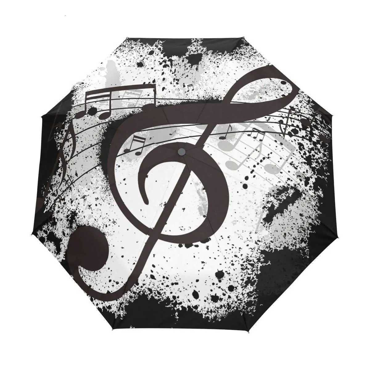 Black and White Musical Note Travel Umbrella Music Theme Folding Rain Umbrellas Windproof Compact Lightweight for Adults TeensM251122