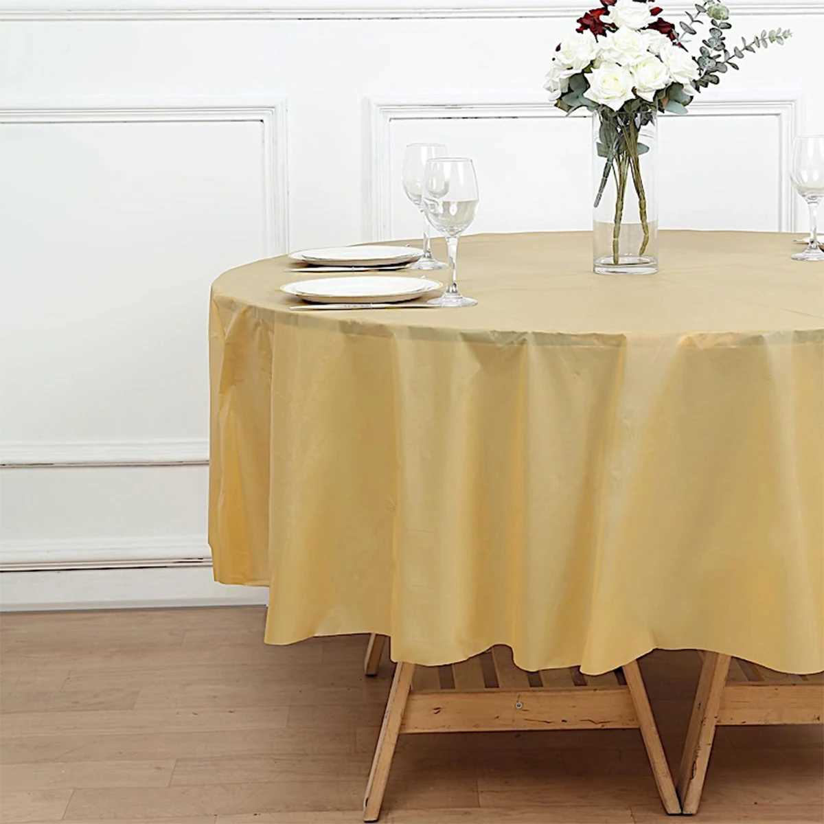 Round Tablecloth White Plastic No Stitch Fabric Elegant Solid Table Cloth for Christmas Birthday Wedding Party Hotel Decoration C251122