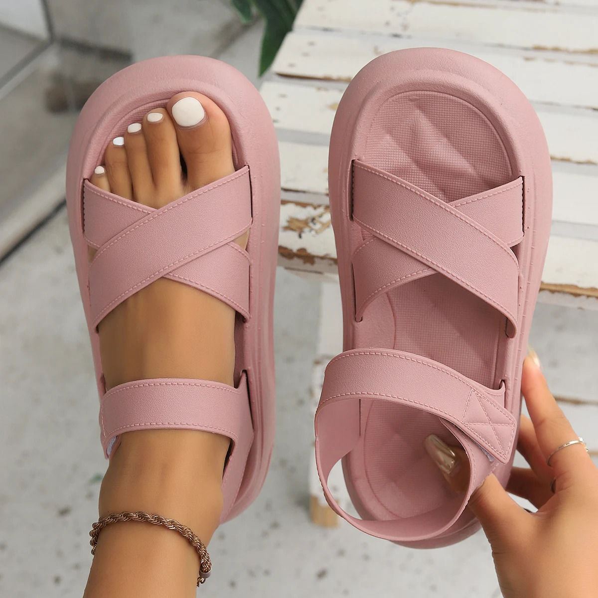 Ladies fashionable pink sandals thick and high comfortable soft trend cool summer clothing 250421BJ - view 3