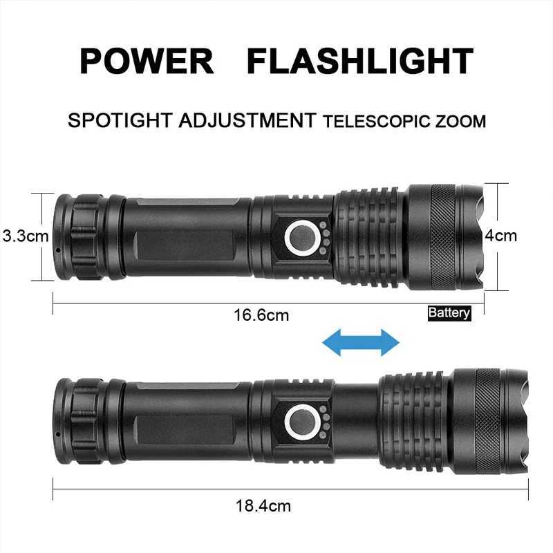 Rechargeable LED Flashlights High Lumens Super Bright Zoomable Flashlight with USB Cable 5 Modes for Home Camping Emergencies C251122