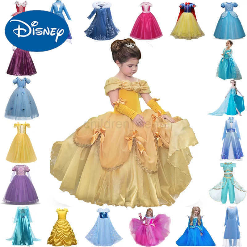 Disney Girl Princess Dress Children Cinderella Snow White Aurora Sofia Long Hair Princess Halloween Costume Childrens Birthday Party Dress W20250421