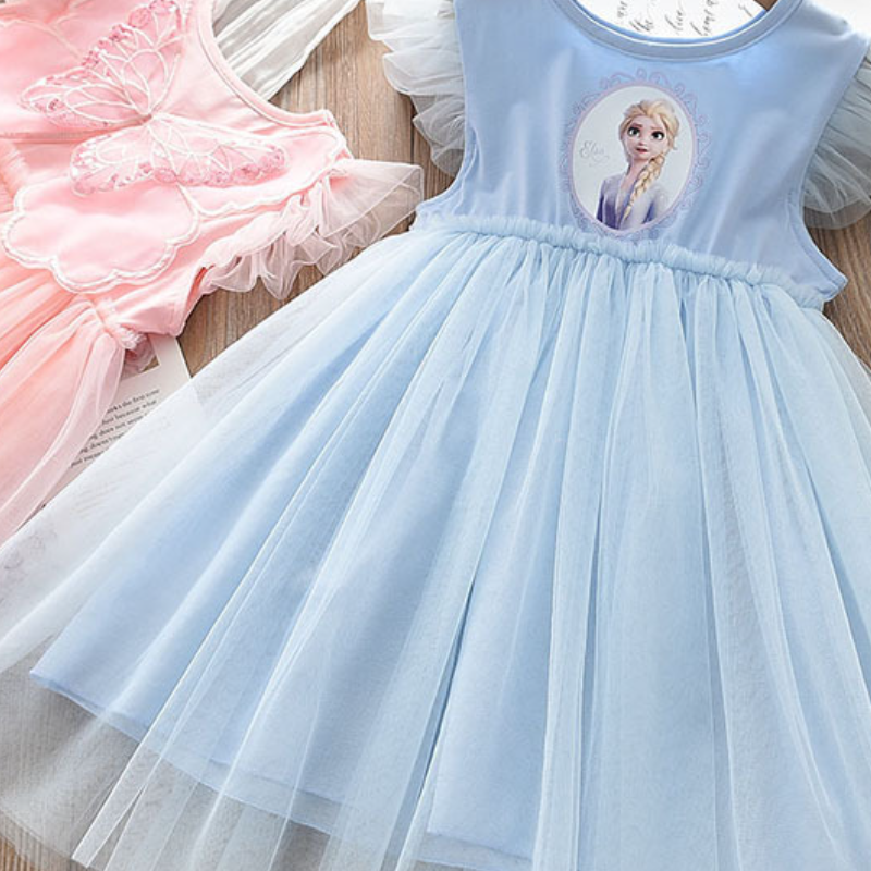 DISNEY kids designer clothes Frozen Elsa princess Summer Princess Dress for Girls Children Cute Short Sleeve Dress Kids Summer Clothes.