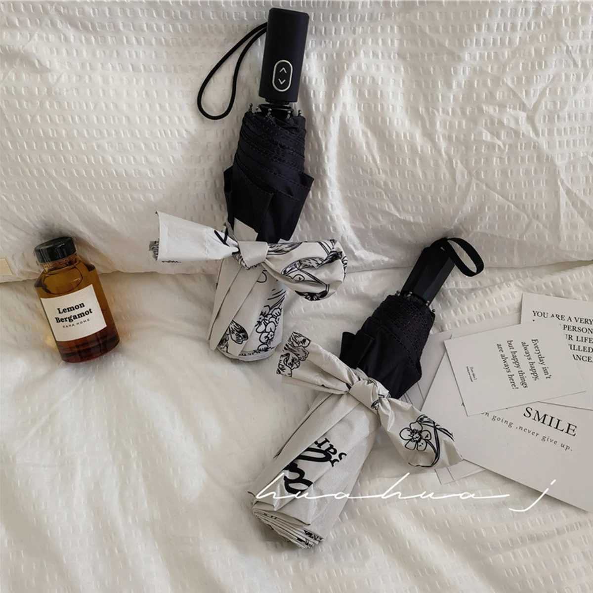 Retro Umbrella for Women Rain or Shine Fully Automatic Vinyl Parasol Ins Style Sun Protection Sun Umbrella High-end FrenchM251122