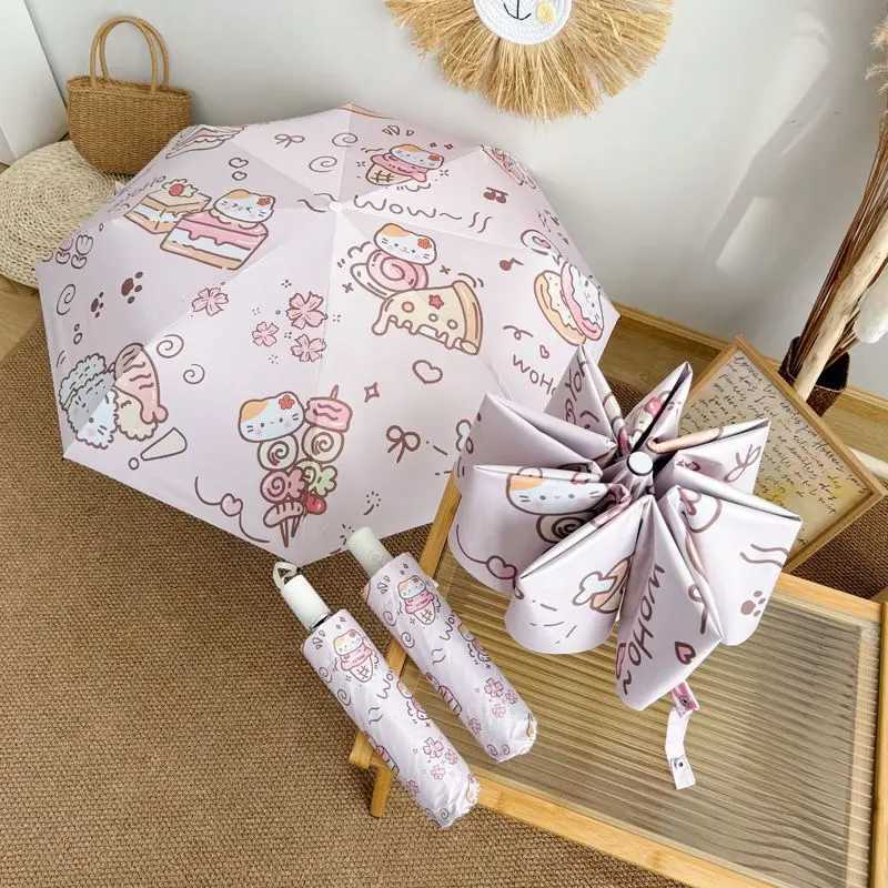 Cute Sun Proof Fully Auto Open Sun Rain Umbrella Fold Black Glue Student Anti UV Dual Use Sun Shade Umbrella Sun UmbrellaM251122