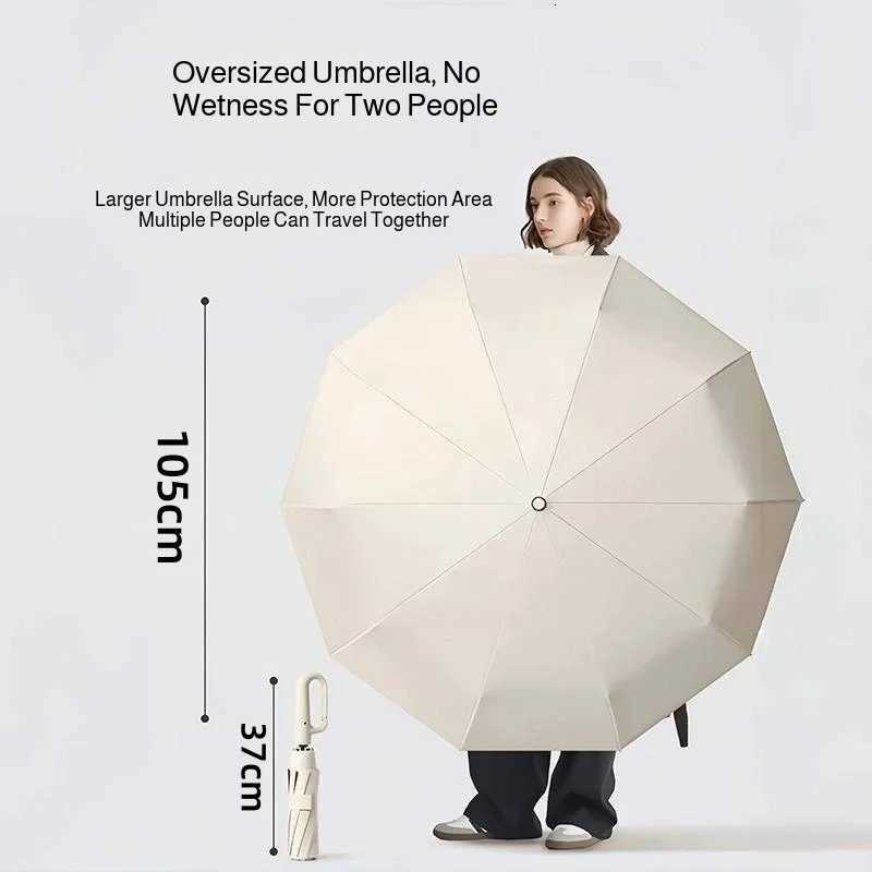 Reinforce Ring Clasp Fully Automatic Umbrella for Men and Women Folding Windproof Strong Waterproof Sturdy SunscreenM251122