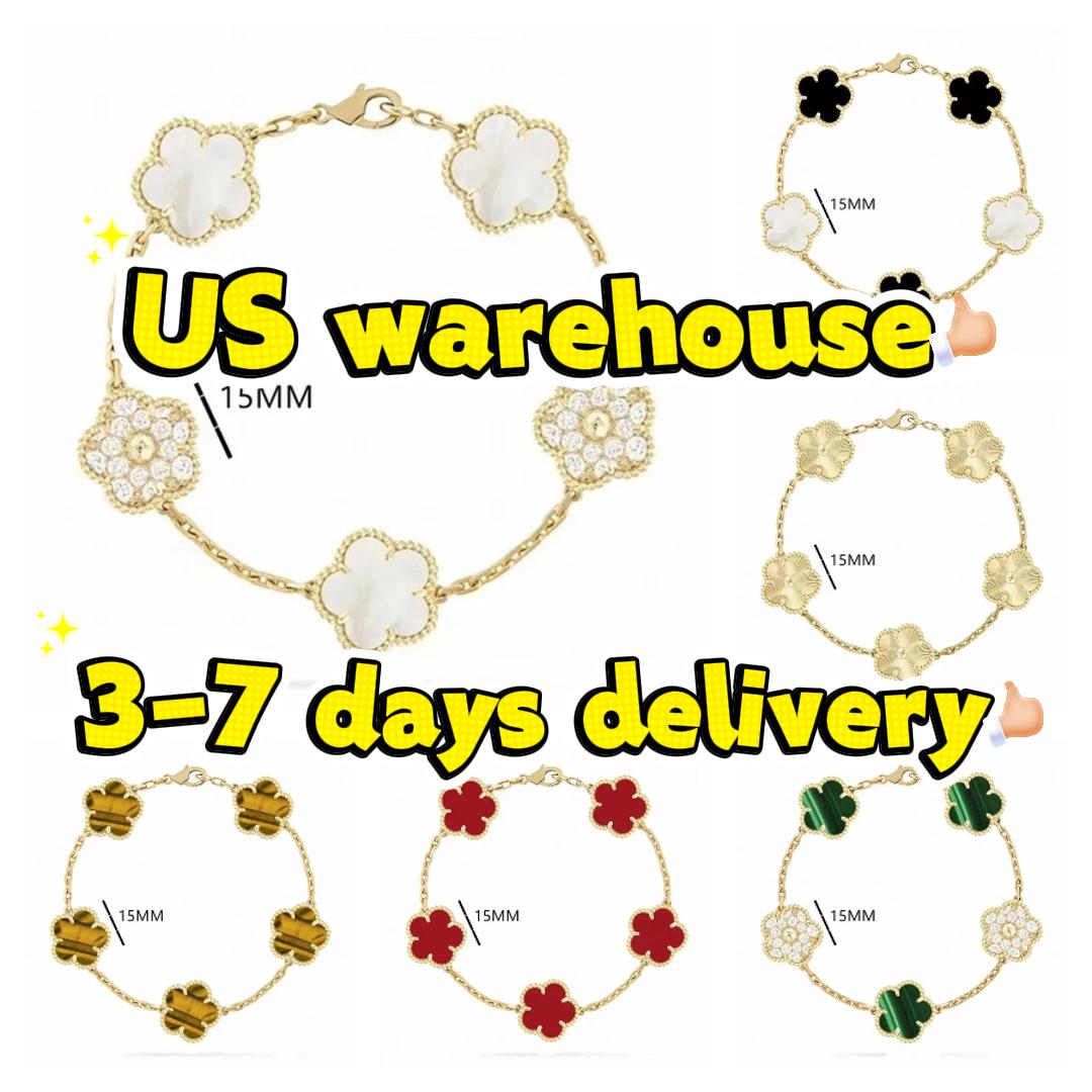 clover bracelet luxury jewelry charm bracelet designer bracelet US warehouse 15mm mother of pearl bijoux de luxe lady lucky flower bracelet jewelry woman designer