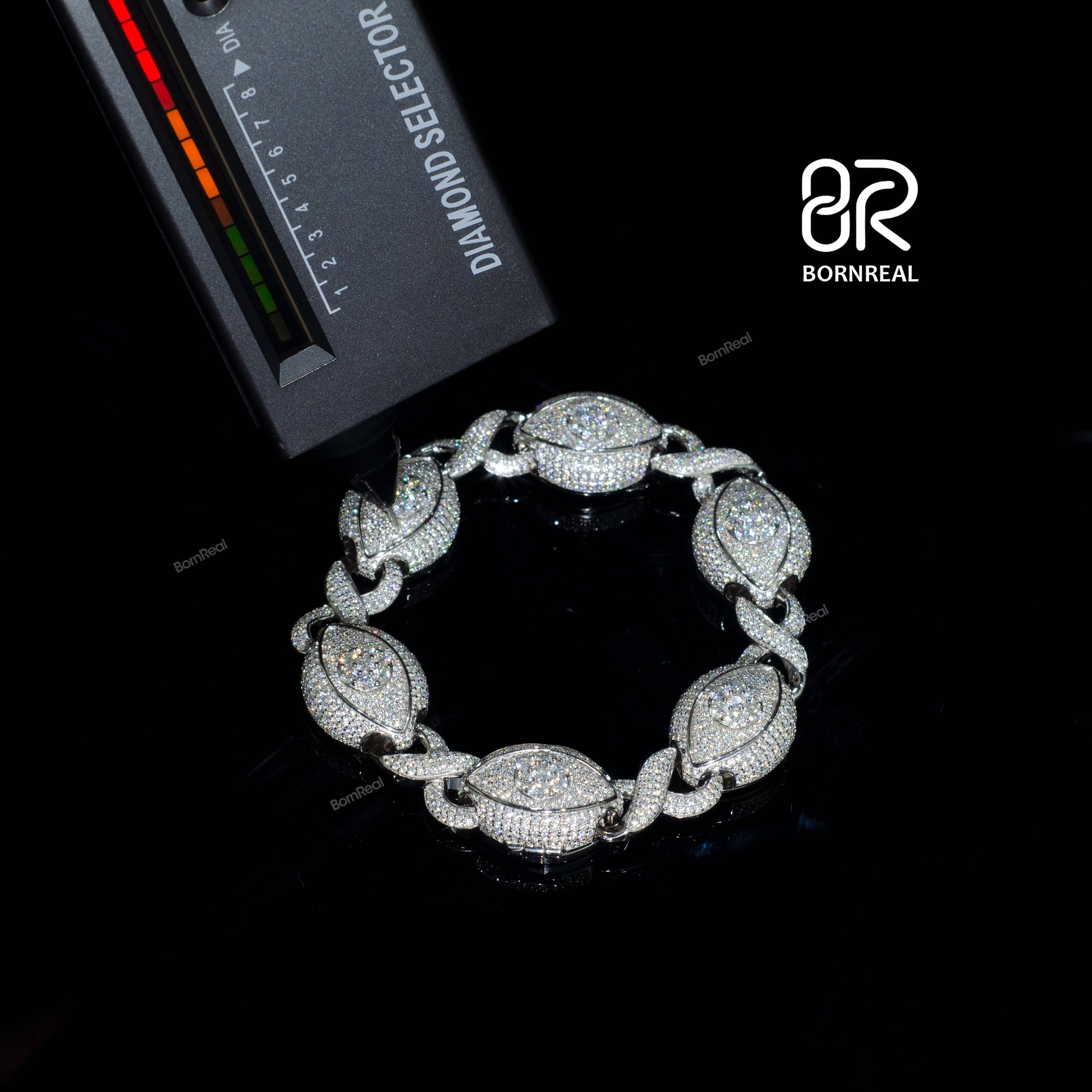 8 20mm Cuban Link Chain Moissanite Bracelet Charm Luxury Evils Eyes Round Brilliant Cut 925 Silver VVS Iced Out Cuban Chain