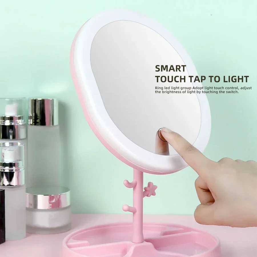 Makeup Mirror With LED Light Desktop Fill Light Desktop Folding Metal Beauty Dressing Mirror Home Dormitory Rechargeable Light M251122