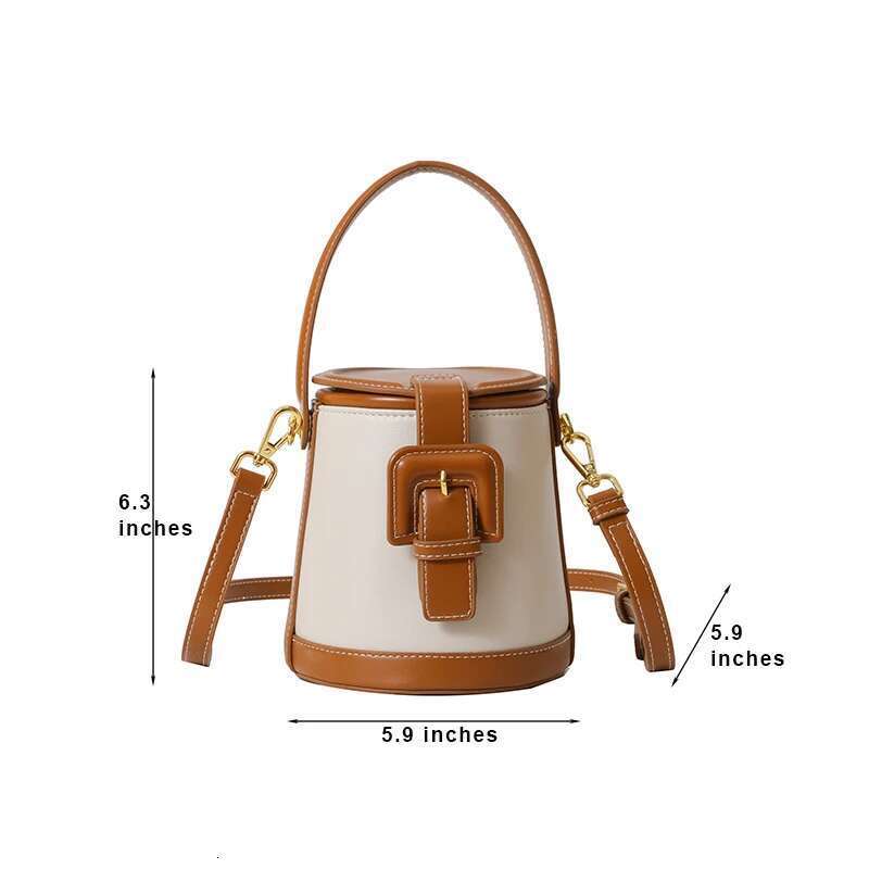 New Fashion Design Box Shape Cross Body Female Short Handle Cowhide Leather Women Small Shoulder Bucket Bag Bag