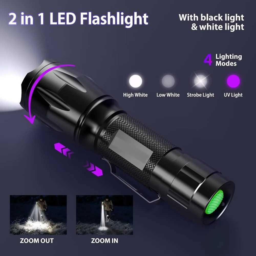 2 in 1 White And Ultraviolet Flashlight Type C Rechargeable UV Flashlights Portable Black Light Pet Urine Detector UV Flashlight C251122