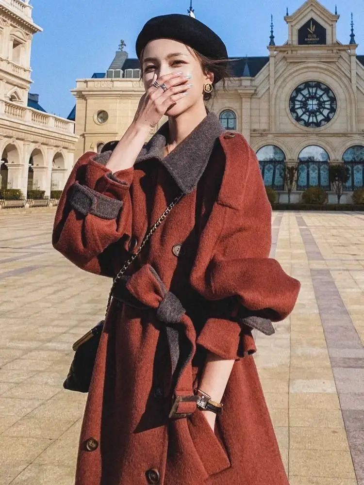 Fashionable British Style Medium Long Woolen Coat For WomenS Winter Korean Version Loose And Thick Suit 251112