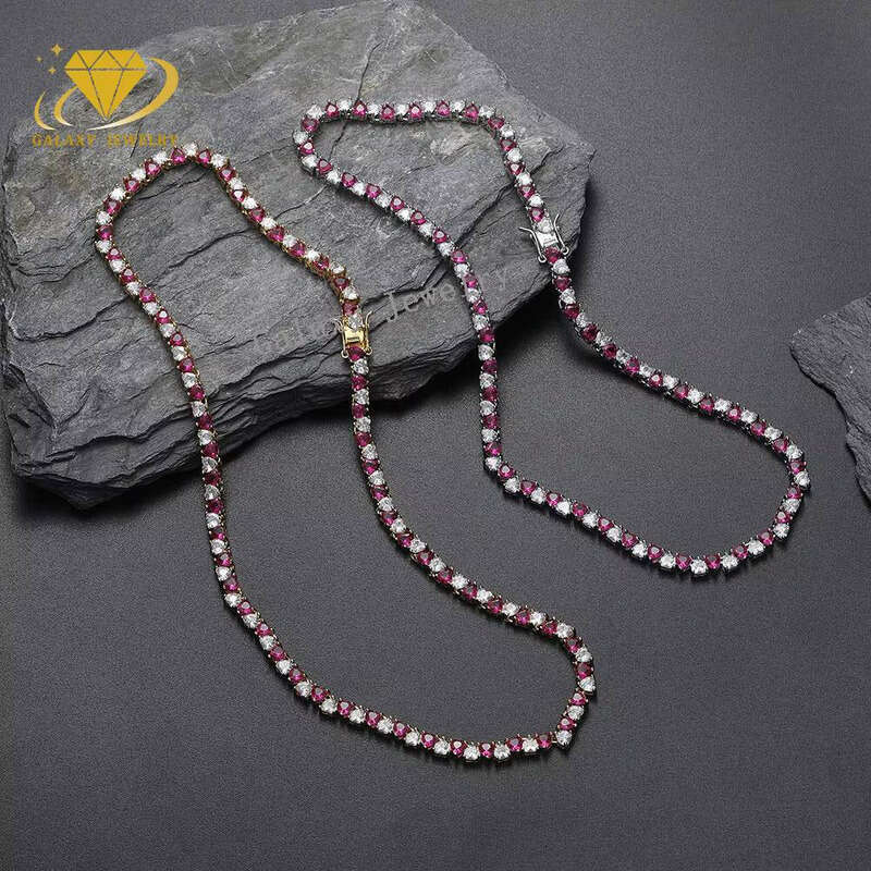 Premium Jewelry Sier Pink and White Diopside Two-tone Heart-shaped Tennis Chain Bracelet Women's Necklace