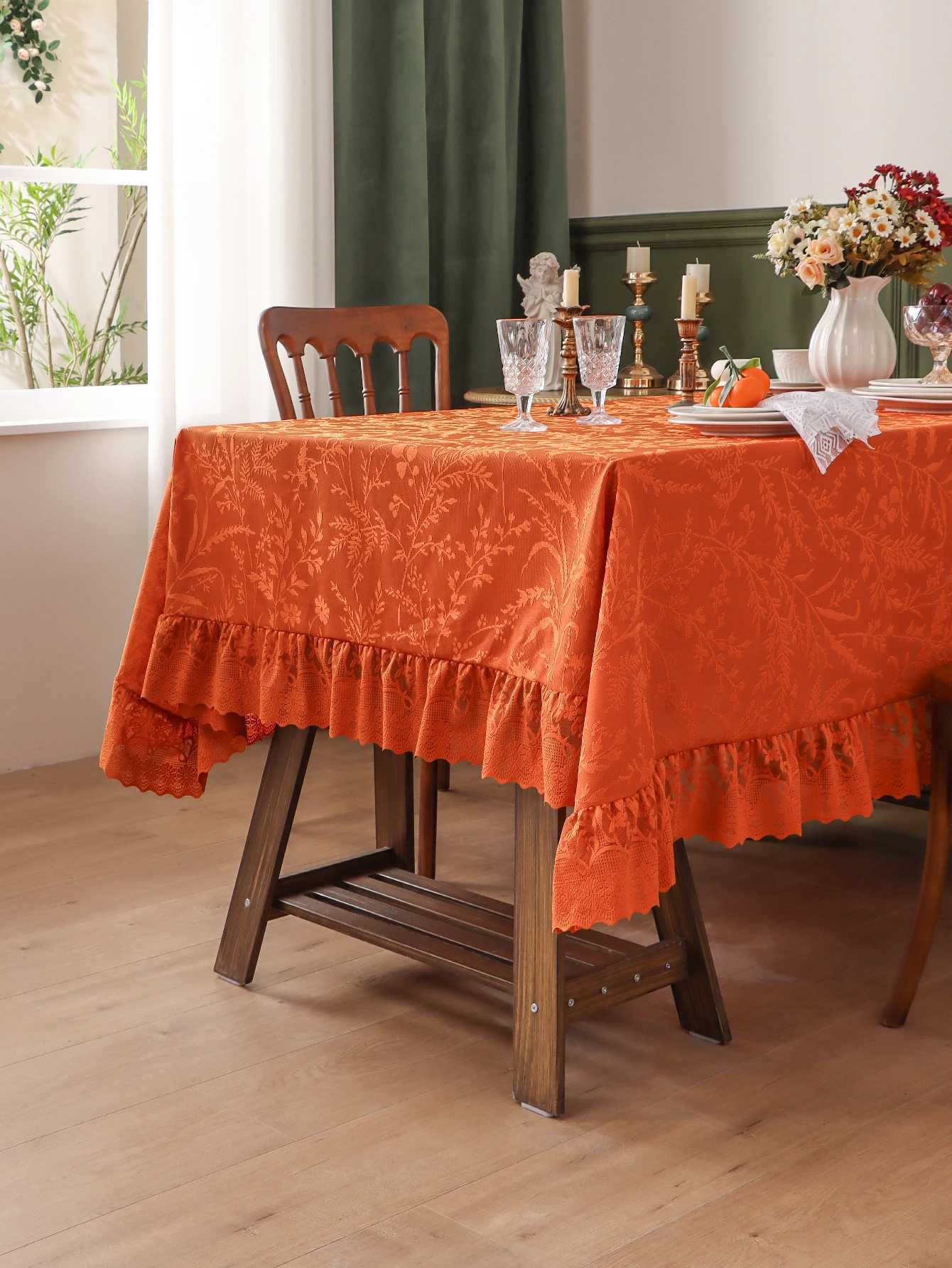 Orange Lace Thickened Ruffle Tablecloth Living Room Bedroom Coffee Table Luxury Decorative Tablecloths C251122