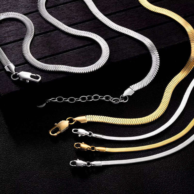 3mm Snake 14k Real Plated Flat Franco Herringbone Women's Gift Italian Gold PVD Chain Craft sterling silver Necklace