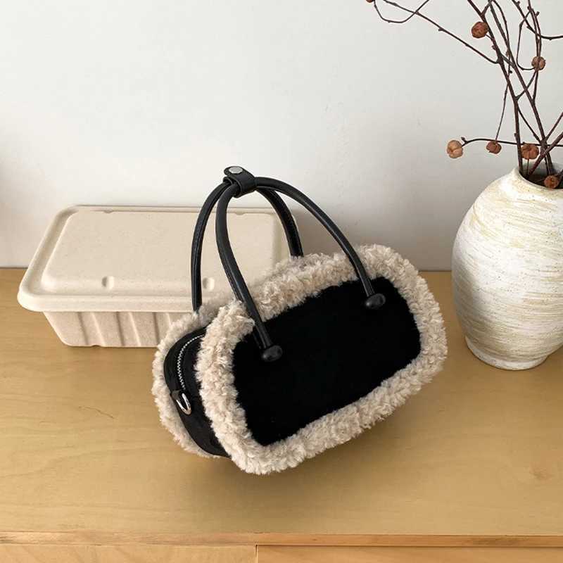 Womens autumn and winter new suede handbag retro plush splicing crossbody shoulder bag retro soft handle zipper pillowcaseT251122