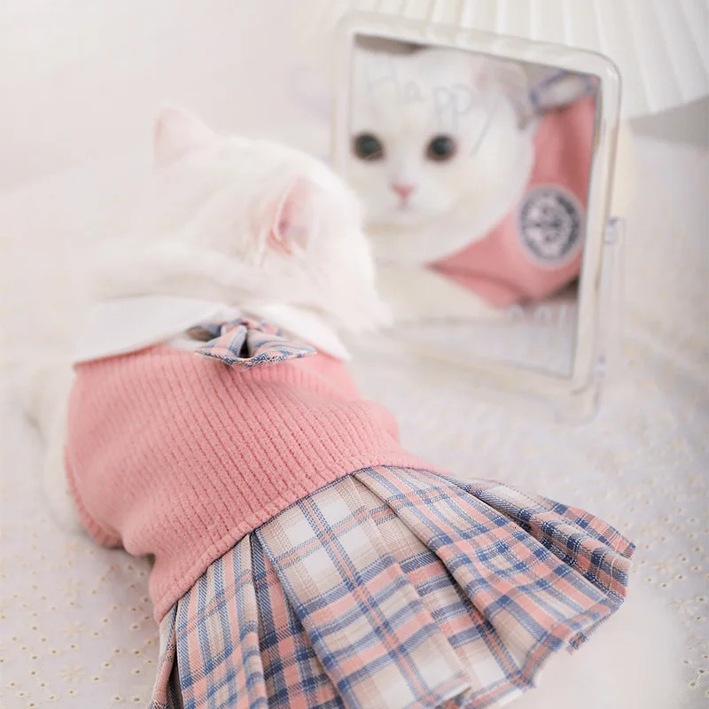 JK Sweater Dresses Pet School Uniform Puppy Spring Autumn Outfit Soft Knitted Skirt Shirts for Cat Rabbit Small Medium Dogs 251105 H260129