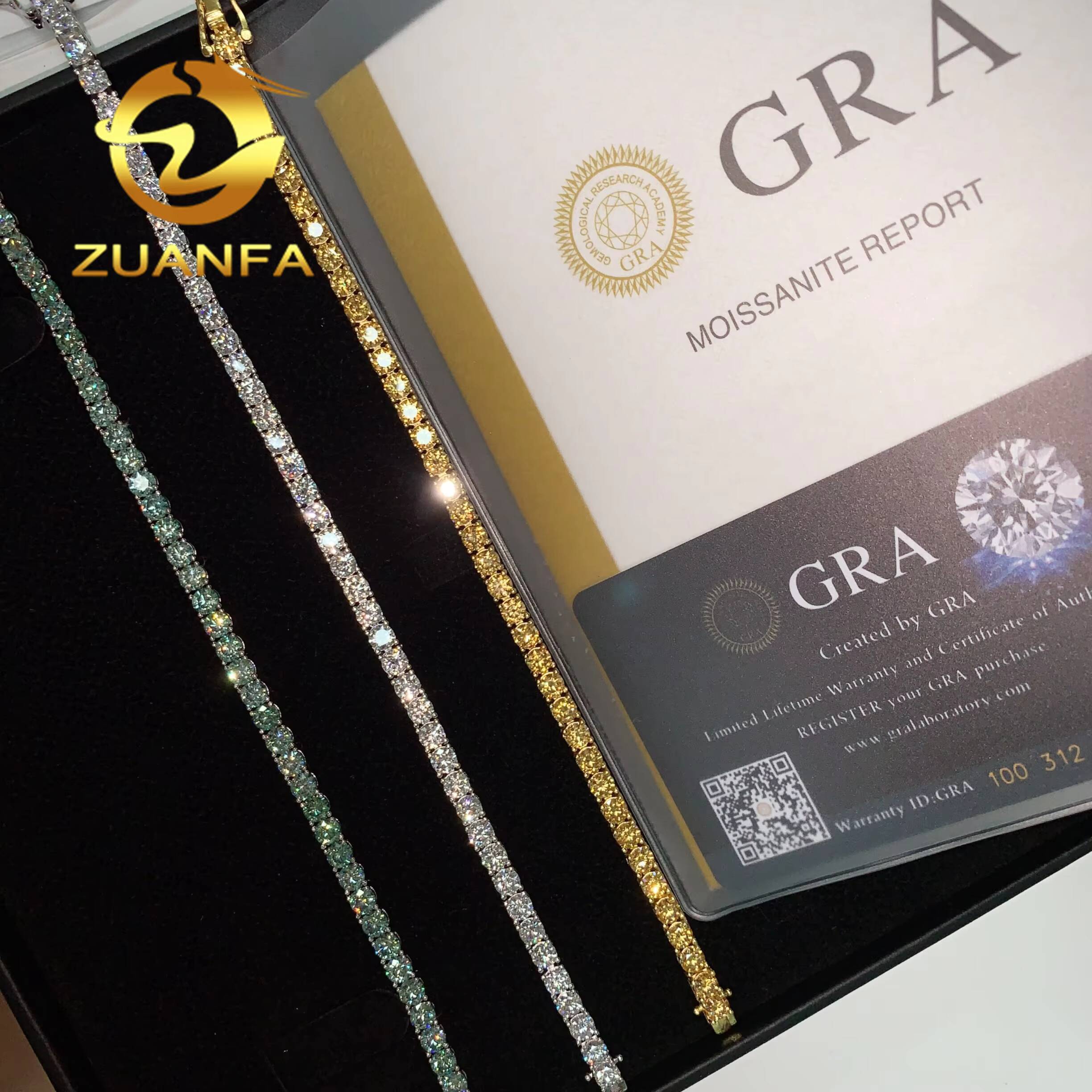 Ready Stocks Yellow Moissanite Blue Green Color Moissanite Tennis Chain Necklace 3mm 4mm Silver Iced Out Hip Hop Jewelry