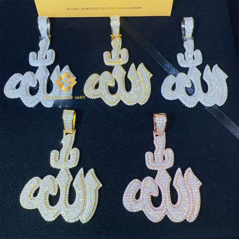 Icy Shiny Jewelry Hip-Hop Sier White Gold Rose VVS1 Inlaid Stone Fire Ala Pendant Necklace Set