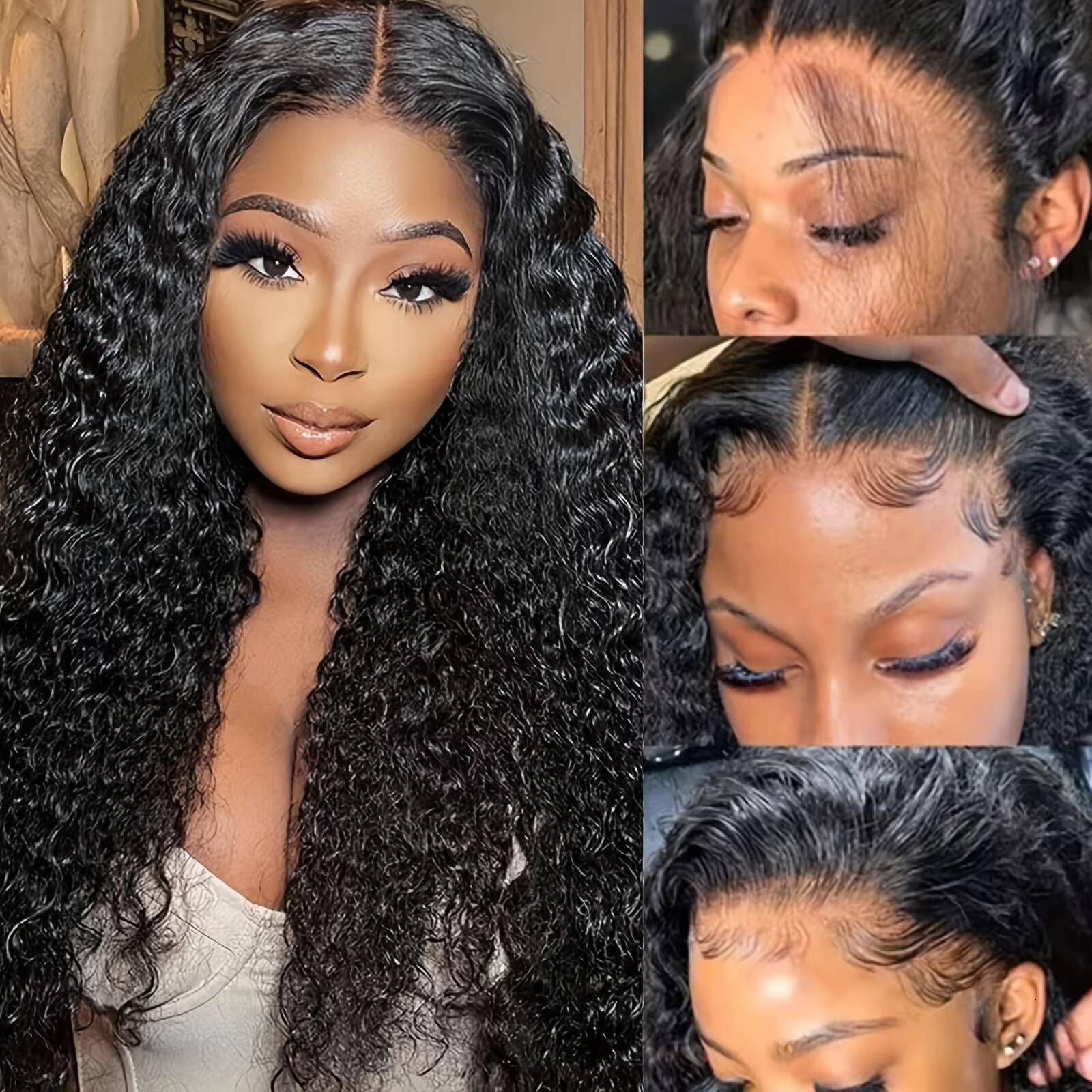 13x6 Deep Wave Lace Front Wig - 250 Density HD Lace Pre-Plucked 100 Virgin Human Hair Glueless Curly Style for Women