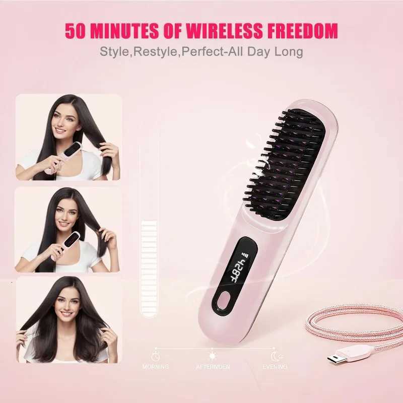 HOT-SALEPortable Mini LCD Display Wireless Hair Straightening Brush-199 Million Negative Ions CombT251122
