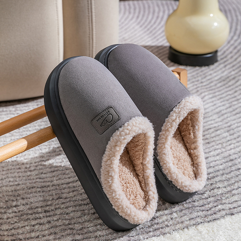 Winter Slippers for Couples, Thermal Non-Slip Cotton House Shoes, Plush Thick Sole Warm Slippers for Women and Men