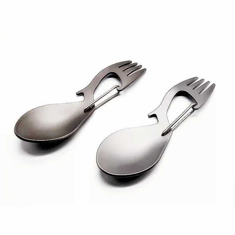 Multi functional pure titanium dualuse fork spoon light titanium alloy spoon outdoor camping tableware spoon 1PC J251121