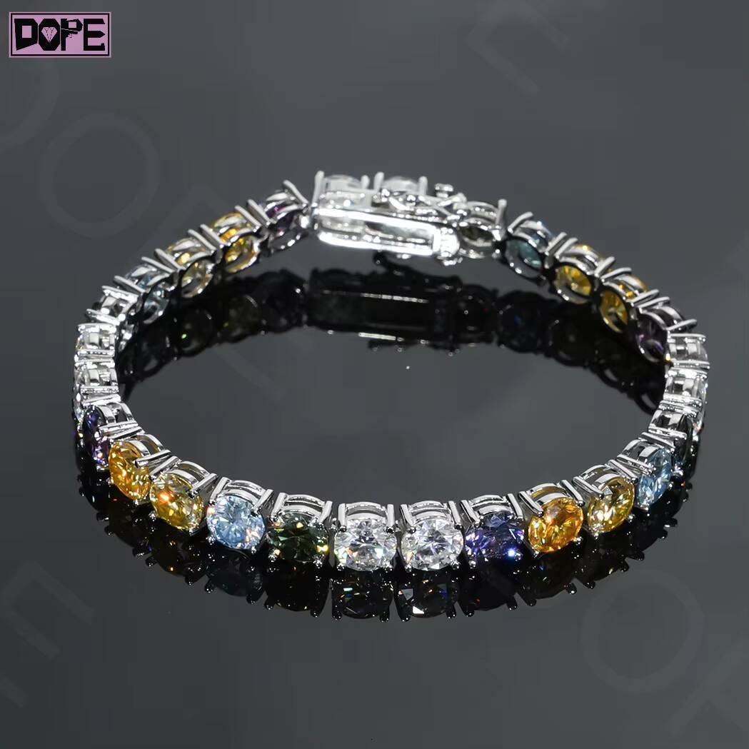 6mm Moissanite Bracelet Iced Out Men Female Hip Hop 925 Silver VVS Rainbow Colored Moissanite Tennis Bracelet