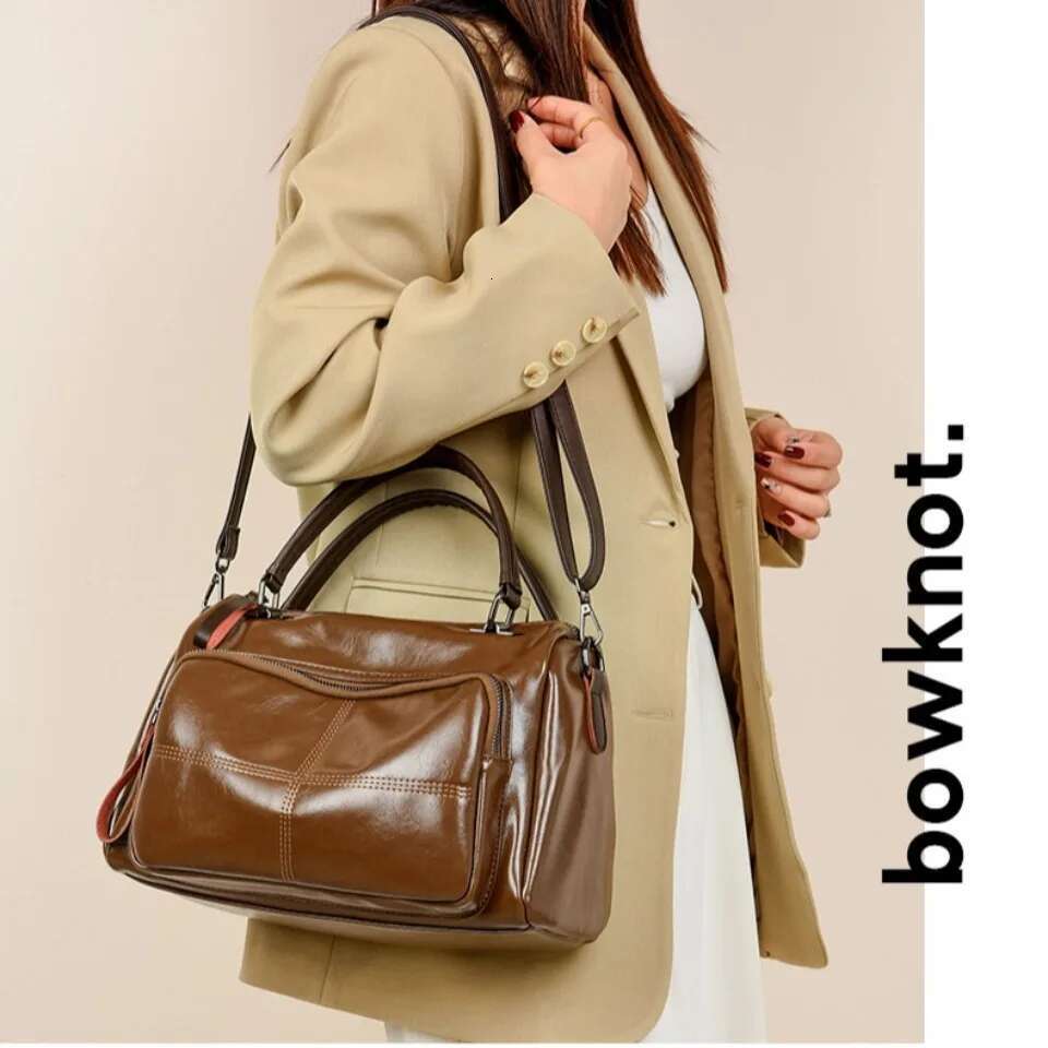 Vintage Soft Oil Pu Leather Women Handbag Large Capacity Shoulder Crossbody Travel Business Hand Bag Casual Tote Sac Bag