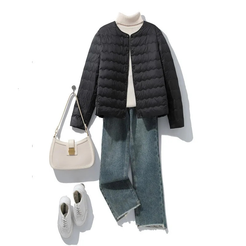 Womens Fashion Lightweight Down Jacket Trendy Cropped FallWinter Style White Duck Insulated Coat 251112