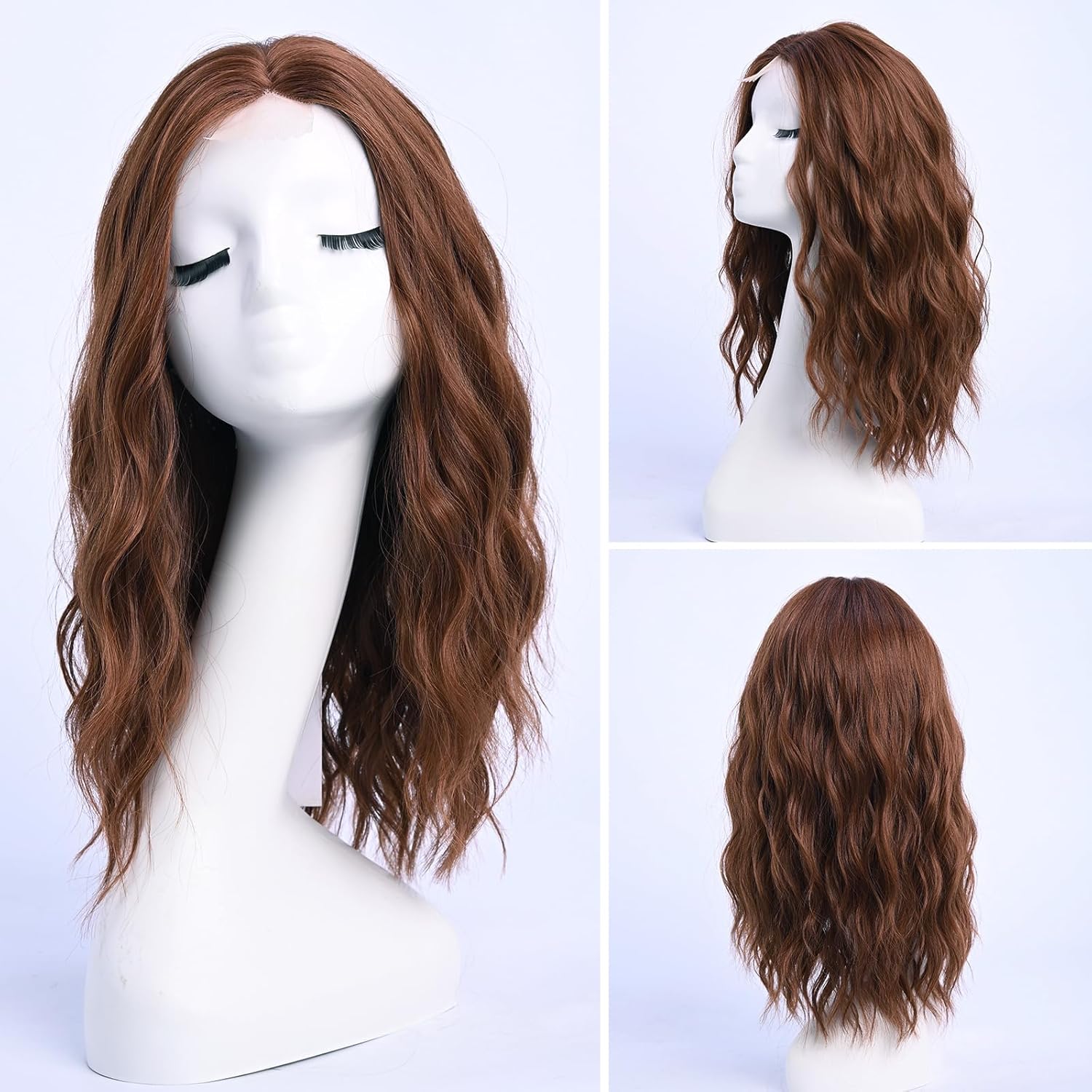Medium Length Dark Auburn Wavy Wigs for Women 45 cm Middle Part Wavy Wig Natural Looking Synthetic Heat Resistant Fiber Hair for Daily Party Use (18 i