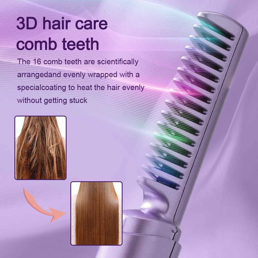 Lazy Hair Straightening Comb Wireless Heated Hair Straightener Small Portable Hair Straightener Hair Care Smooth Hair USB ChargiT251122