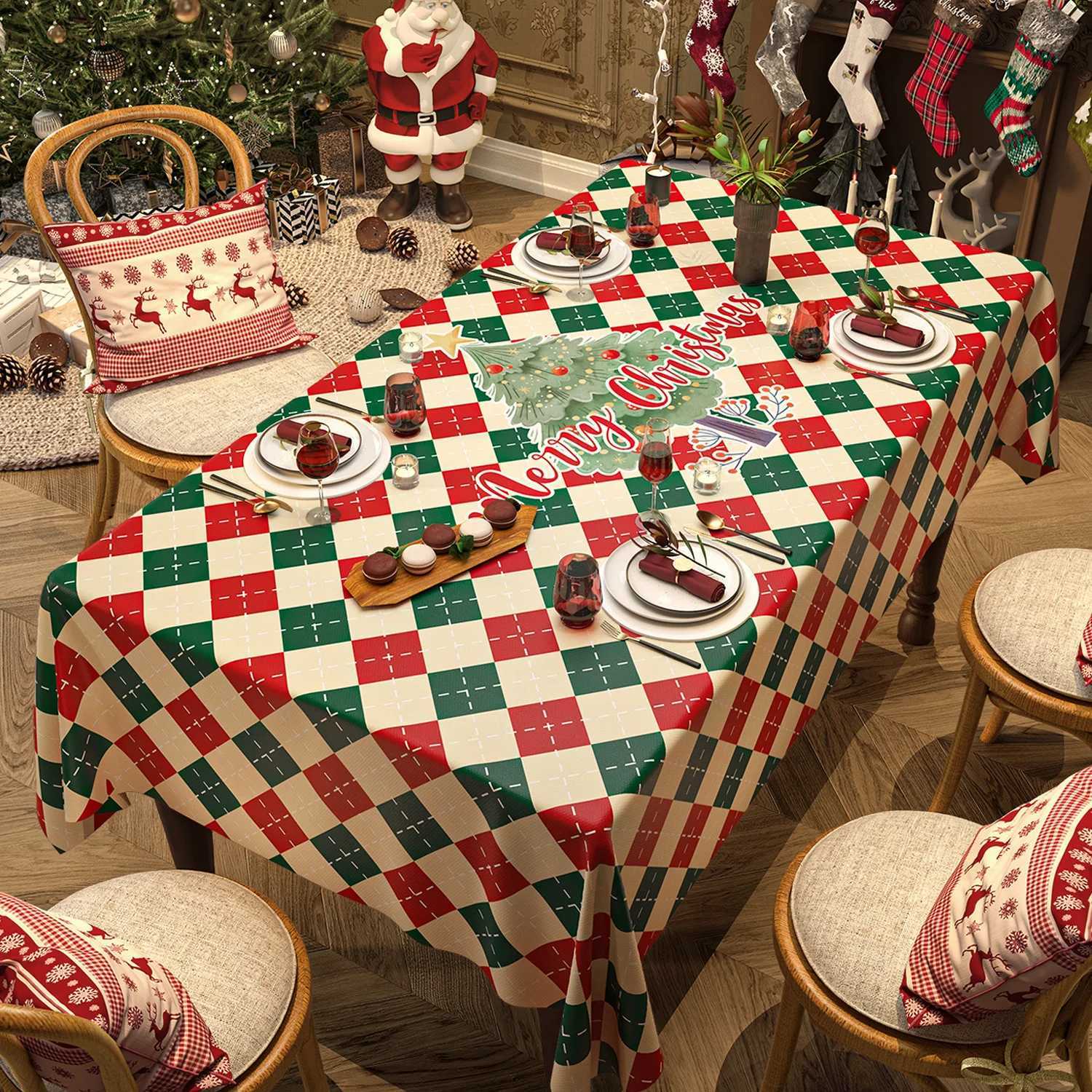 Christmas PVC Waterproof Tablecloth Snowman Xmas Tree Tablecloth for Table Decor Winter Snowflakes Kitchen Dining Table Cloth C251122