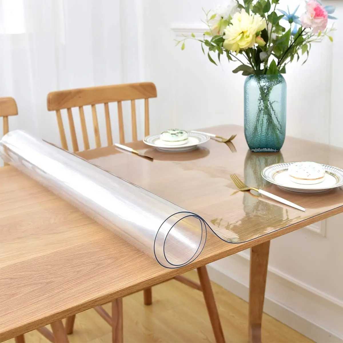 PVC transparent tablecloth with a thickness heat-resistant waterproof and oil resistant dining table mat 1pc C251122