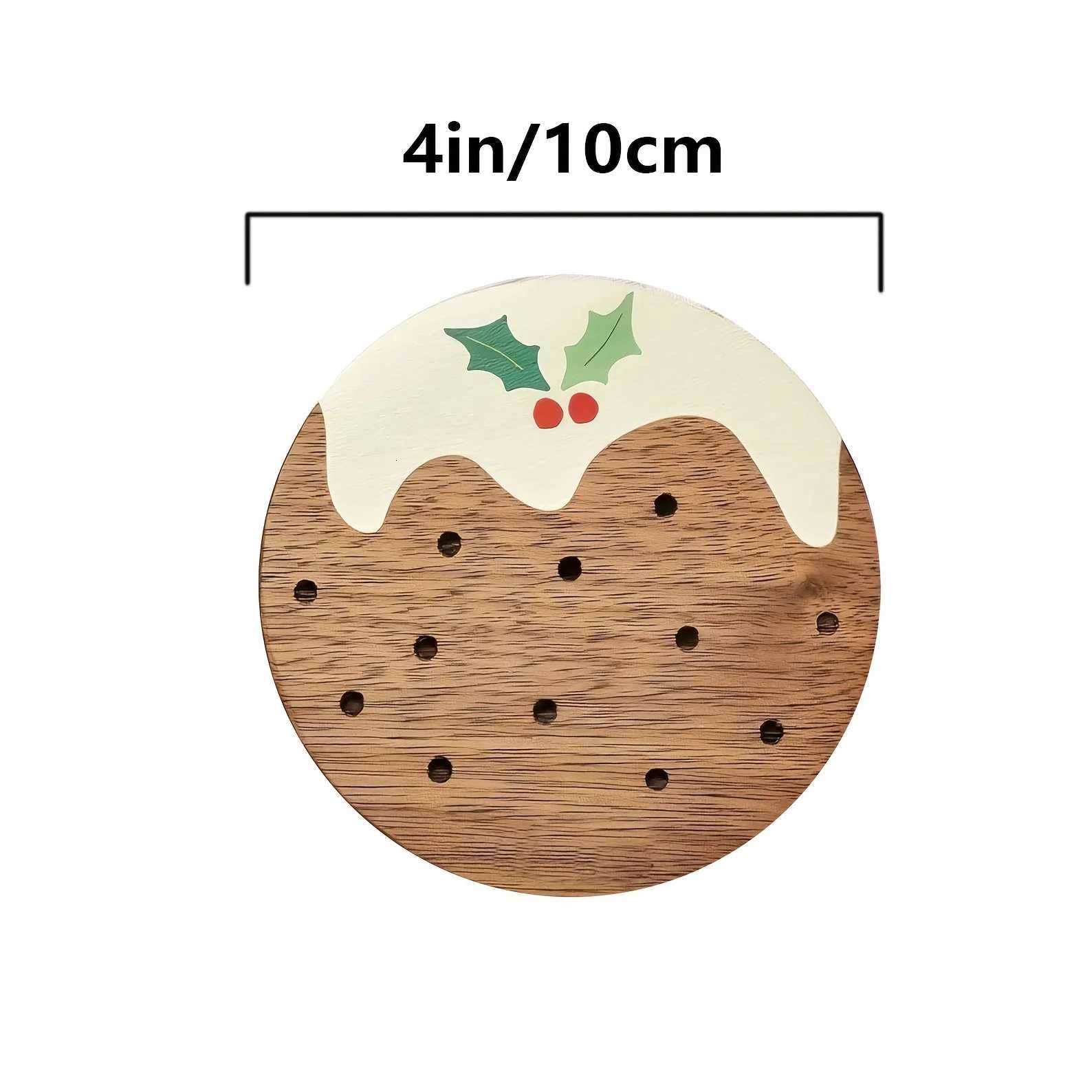 6-piece Christmas Pudding Wooden Coasters Custom Wooden Coasters for Home Office Cafe Tea Room Decor C251122