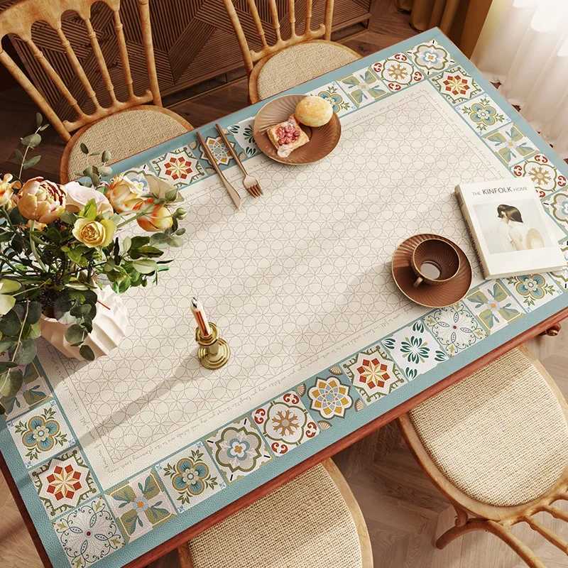 American Retro Tablecloth Waterproof Oil Resistant Heat-resistant Washable Table Mat Premium Leather Coffee Tablecloth C251122