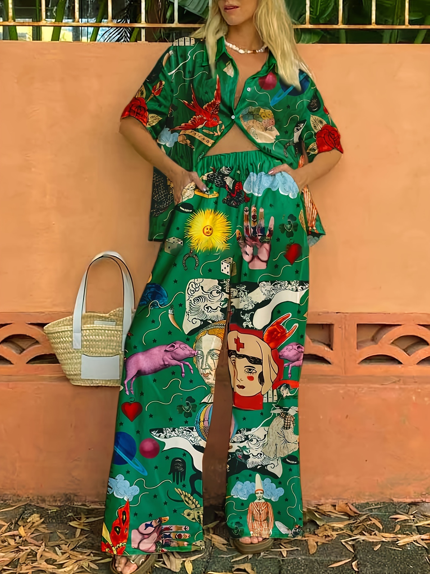 Spring and Summer 2023 New Ice Pamas Women's Long-sleeved Silk Lapel Home Suit Fashionable Ins Style