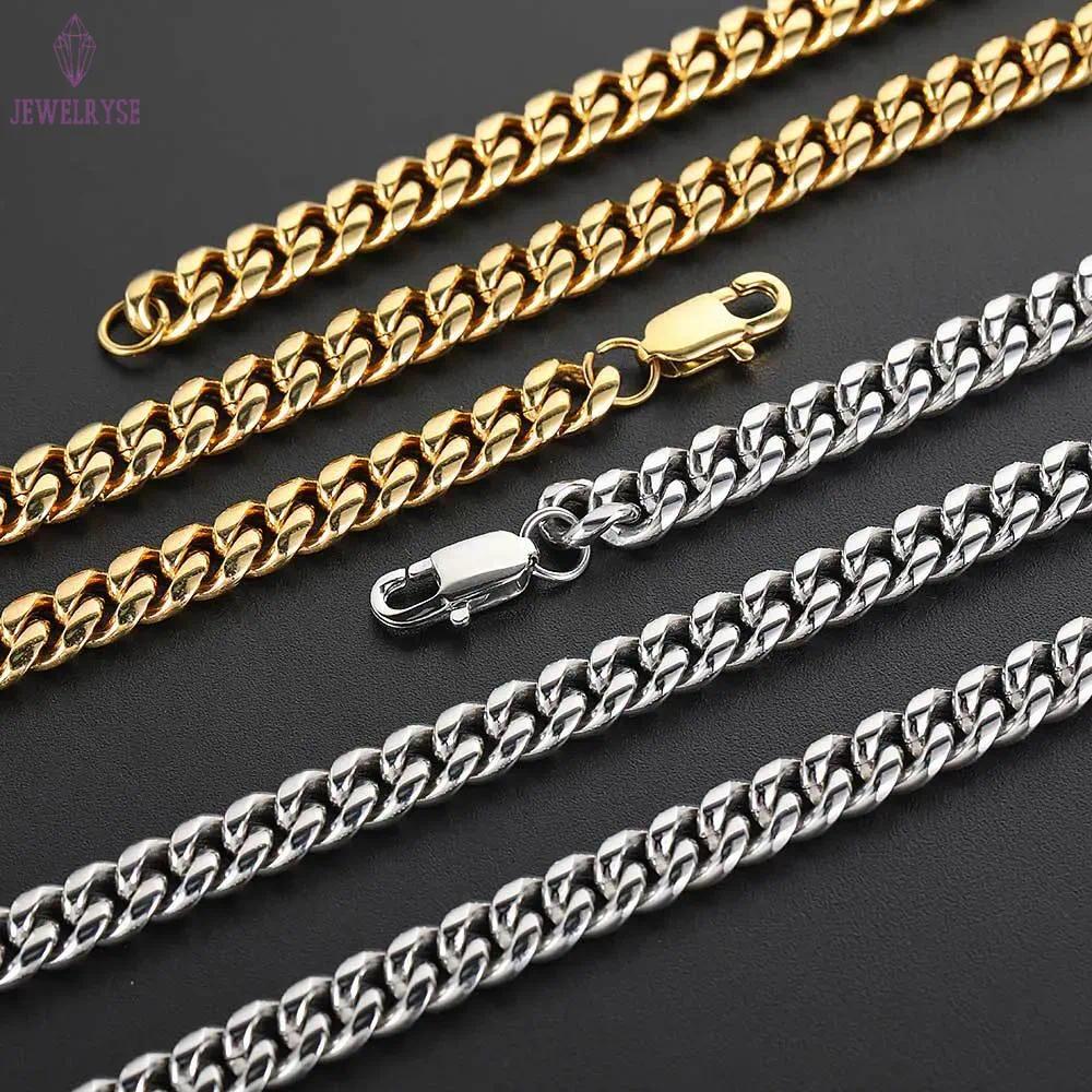 18K Gold Miami Cuban Link Chain Necklace For Men Punk Gold Chains Stainless Steel Choker Necklace Hip Hop Jewelry Gift 5Mm 16-30