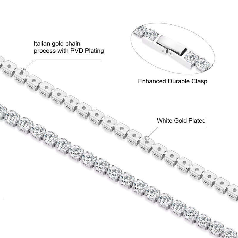 Iced sterling silver Fashion Jewelry 3mm 2mm Classic 5A CZ hip-hop moissanite Tennis Bracelet for Women and Men