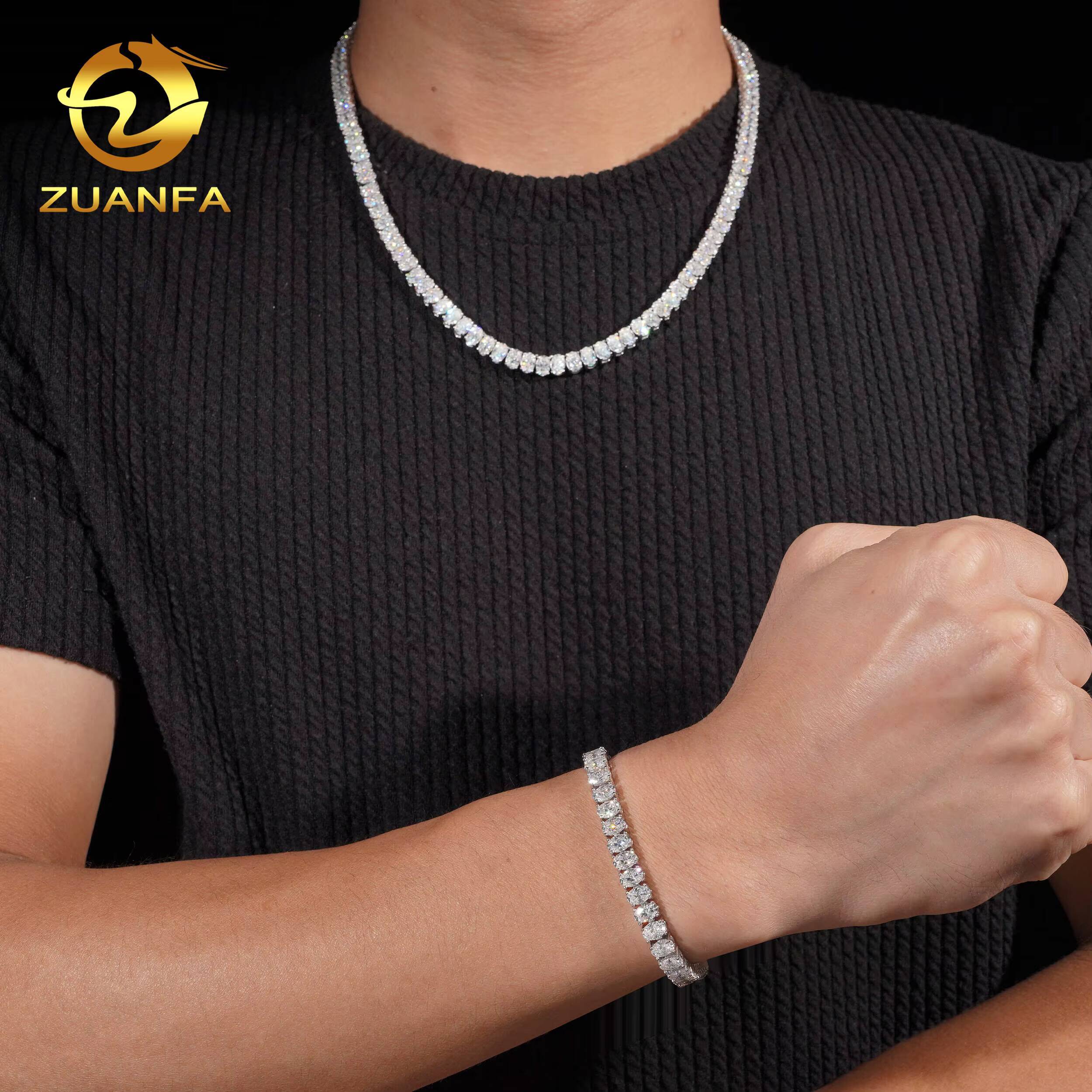 Pass Diamond Tetser 46mm Oval Cut 925 Silver Moissanite Tennis Chain Fashion Tennis Necklace for Men Women