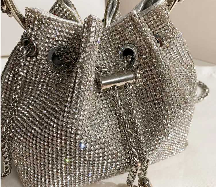 2024 Elegant Womens Fashion Bucket Bag Full Diamonds Sparkling Embroidery Shoulder Purse Hard Material K251121
