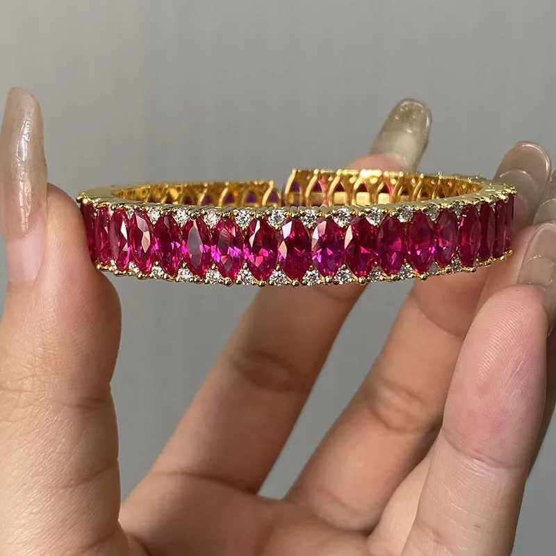 AEAW Round Moissanite Ruby Lab Grown Total 235ctw Womens Bangle Bracelet Silver 925 Wedding Bangle For Women J251122