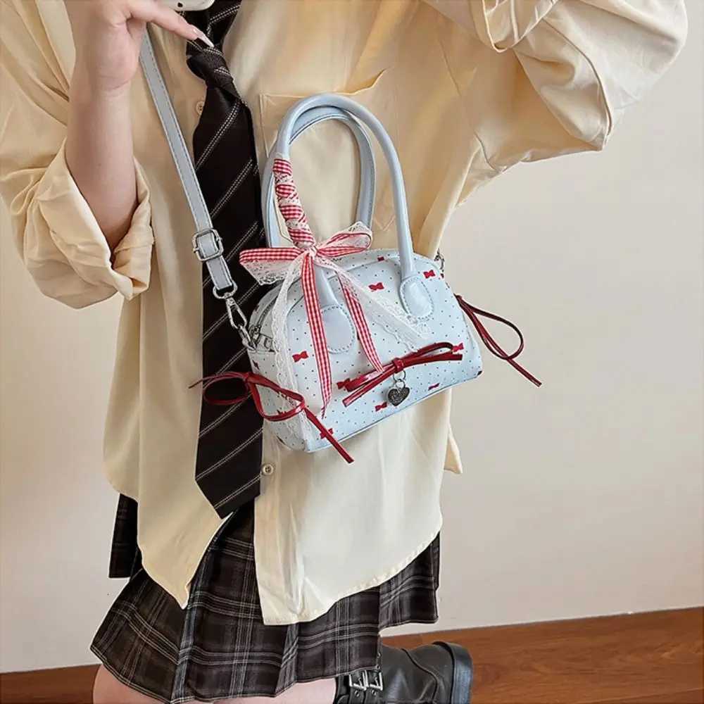 Fashion French Style Bow Ribbons Bowling Bag Elegant Large Capacity Boston Shoulder Bag Casual PU Leather Women Handbags WomenT251122