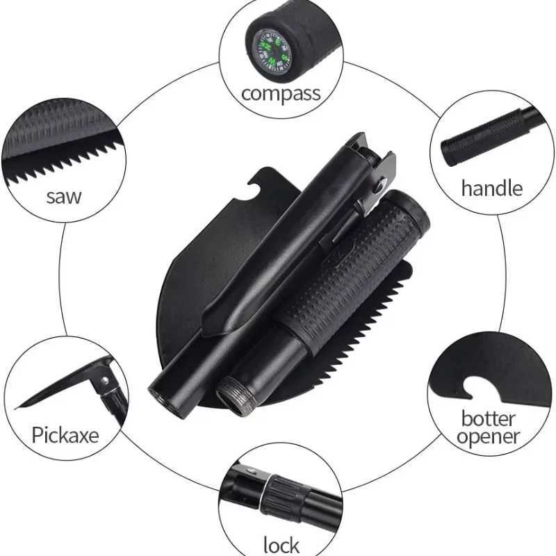 Multifunctional folding shovel snow scraping military survival telescope spades for hiking backpacking outdoor adventure J251121