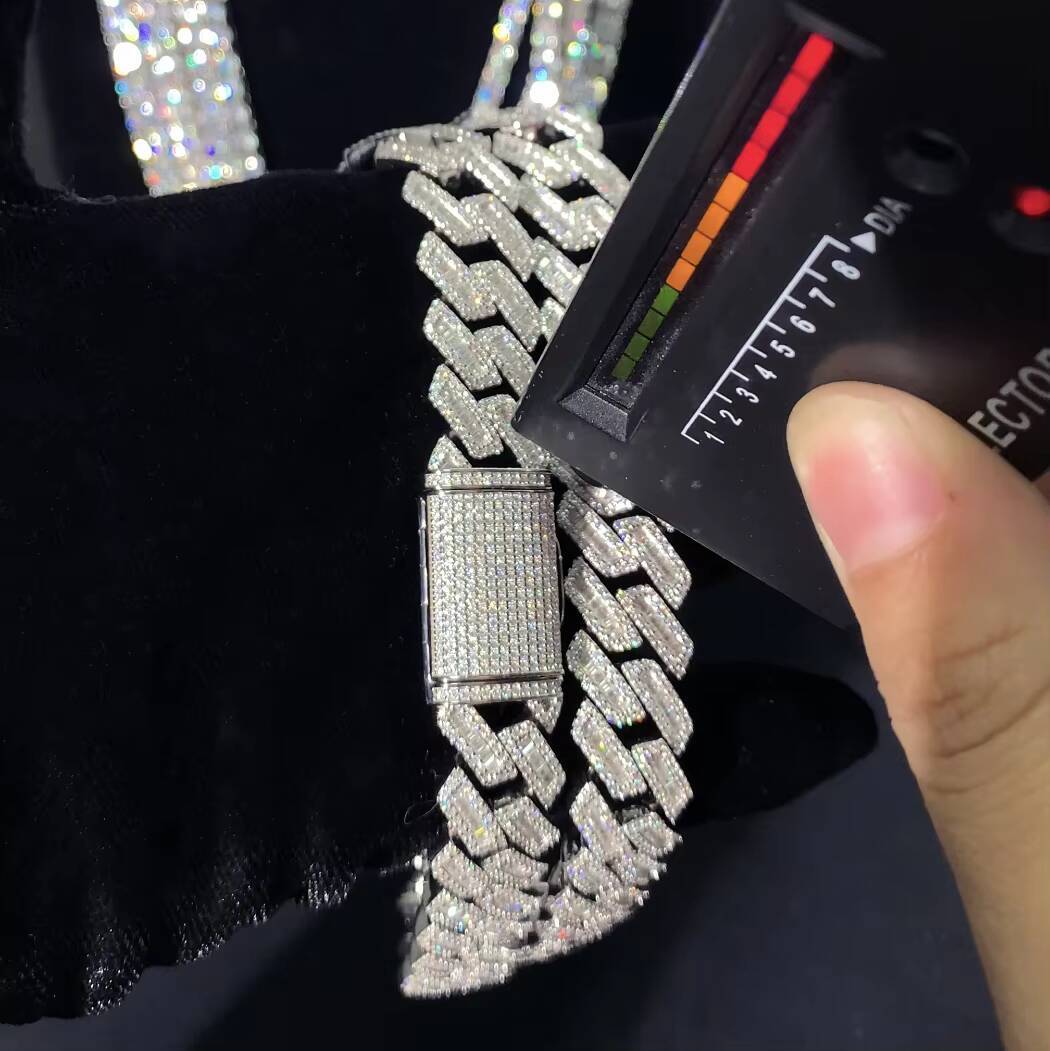 Custom Cuban Bracelet S925 Silver Gold Plated Bagutte Moissanite 15mm Cuban Link Bracelet