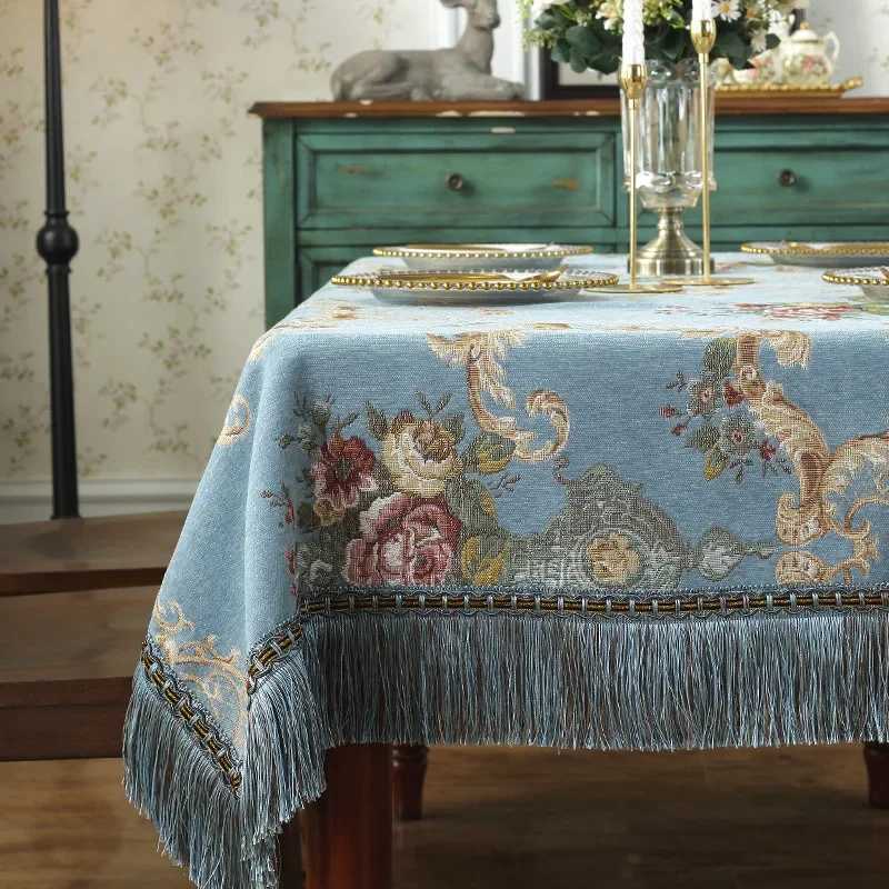 European Retro Dinning Tablecloth With Tassel Luxury Embroidery Table Cover Flower Elegant Table Cloth Decoration Living Room C2511222