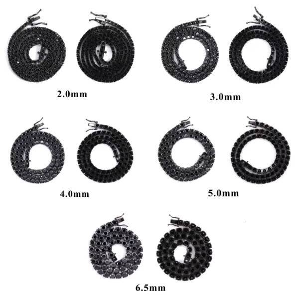 Instock 2mm 3mm 4mm 5mm 65mm Black Moissanite Diamond Tennis Necklace VVS 925 Silver Hip Hop Iced Out Tennis Chain