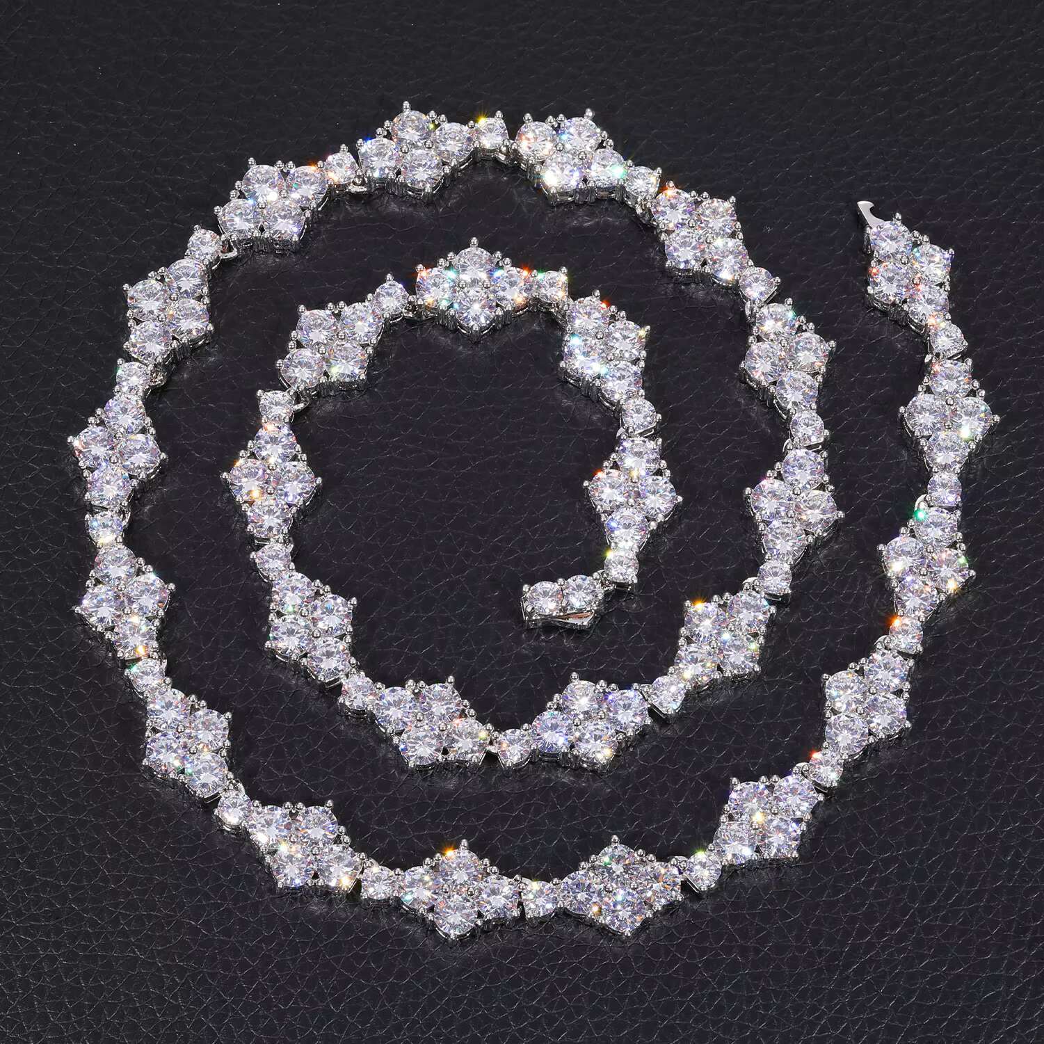 Pass Dia Tester Prong VVS Moissanite Rhombus Chain White Gold Sterling Sier Mossanite Tennis Necklace for Men