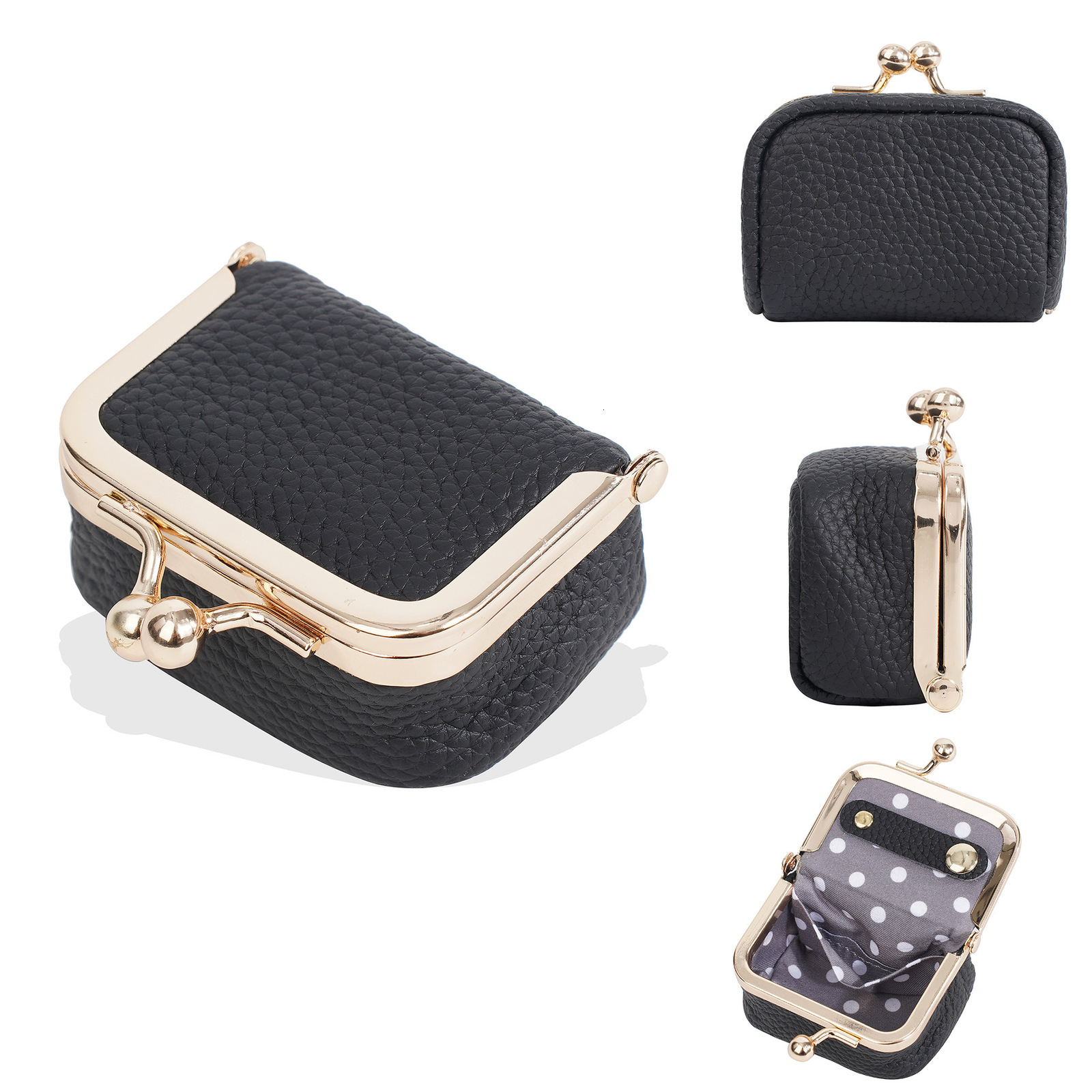 Women's Solid Color PU Leather Jewelry Box, Ring, Necklace, Earring Storage Mini Coin Wallet Small Bag Kiss Lock R250422