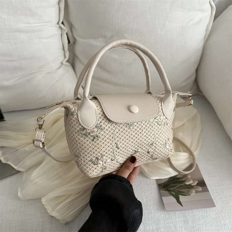 New Fashion Casual Straw Single Shoulder Crossbody Bag Flower Small Top Handle Bags For Women Travel Beach Handbags Bag